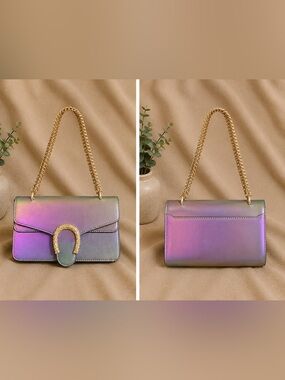 Iridescent Purple Chain Shoulder Bag - Designer-Inspired